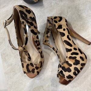 INC international concepts cheetah leopard  heels sz 7 peep toe ankle straps